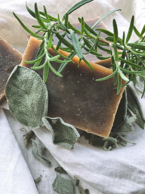 Gardener's Deep Clean Exfoliating Handmade Soap Recipe (Rosemary, Sage, Mint and Pumice) — Home Healing Harvest Homestead Herbal Soap Making, Elderflower Soap Recipe, Gardeners Cold Process Soap Recipe, Homemade Soap With Herbs, Gardeners Soap Recipe, Herbal Soap Photography, Natural Soaps Recipes, Handmade Soap Recipes, Cold Process Soap Recipes