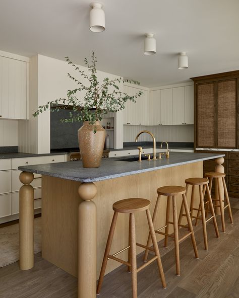 Eden Eats Kitchen, Kitchen Mixing Metals, Jake Arnold Kitchen, Contemporary Traditional Kitchen, Open Island, Collective Studio, Purple Kitchen, Kitchen Island Design, Transitional Kitchen