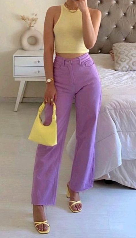 Barbie Pastel Outfit, Purple And Beige Outfit, Pastel Pants Outfit, Lavender Jeans Outfit, Lavender Pants Outfit, Purple Pants Outfit, Preset Filter, Boho Fashion Spring, Casual Spring Outfits