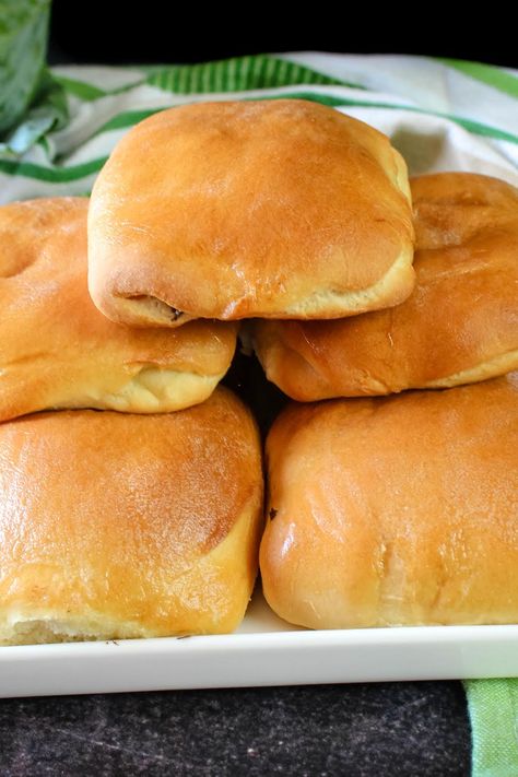 Grandma's Cabbage Burgers Soft Yeast Rolls, Cabbage Burgers, Savory Cabbage, Fall Bread Recipes, Hot Dog Bun, Hand Pies Savory, Just A Pinch Recipes, Yeast Rolls, Hamburger Recipes