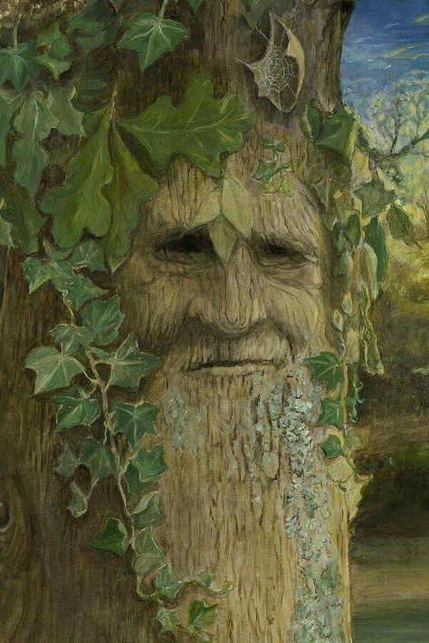 Green Man Tree Carvings, Chainsaw Carvings, Tree People, English Ivy, Wood Spirit, Tree Faces, Tree Spirit, Nature Spirits, Tree Carving