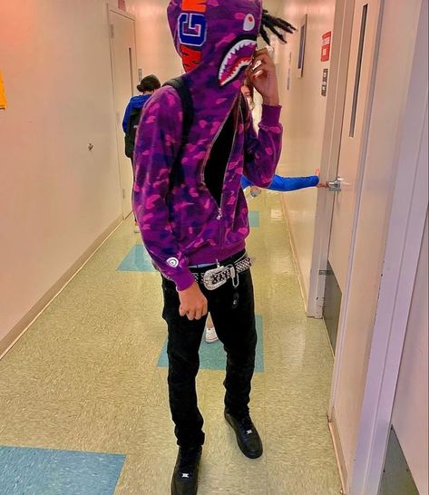 Purple Bape Hoodie Outfit, Bape Fit, Blue Bape Hoodie, Mens Clothing Styles Streetwear, Bape Outfits, Hoodie Outfit Men, Bape Hoodie, Drippy Outfit, Drip Drip