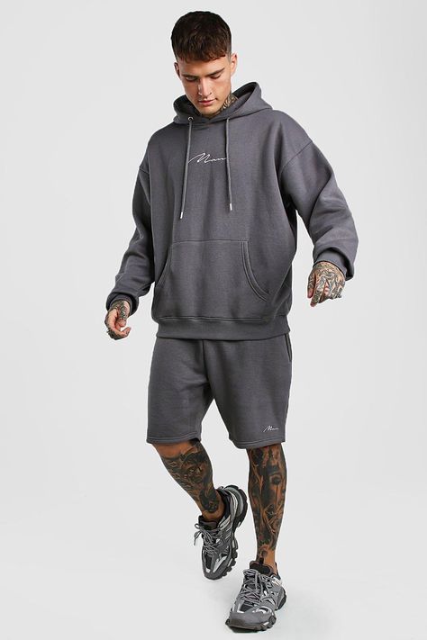 MAN Signature Oversized Hoodie And Short Set #AFF, , #Ad, #Affiliate, #Oversized, #Set, #Short, #Signature Short And Hoodie Outfit Men, Layering Hoodies Outfits, Shirt Over Hoodie Outfit Men, Oversized Style Men, T Shirt Over Hoodie Outfit, Tshirt Over Hoodie Outfit, Hoodies Aesthetic Men, White Hoodie Outfit Men, Oversized Hoodie Outfit Men