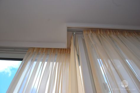 View of Recessed Curtain Rail Shower Curtain Track, Curtain Pelmet, Ceiling Curtain Track, Ceiling Curtains, Drapes And Blinds, Curtain Rails, Elegant Curtains, Types Of Curtains, House Window