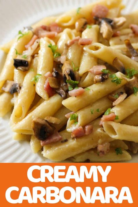 Carbonara No Egg, Carbonara With Cream, Egg Carbonara, Carbonara Sauce Recipe, Penne Carbonara, Carbonara Recipe Creamy, Weight Watchers Pasta, Carbonara Ingredients, Shells And Cheese