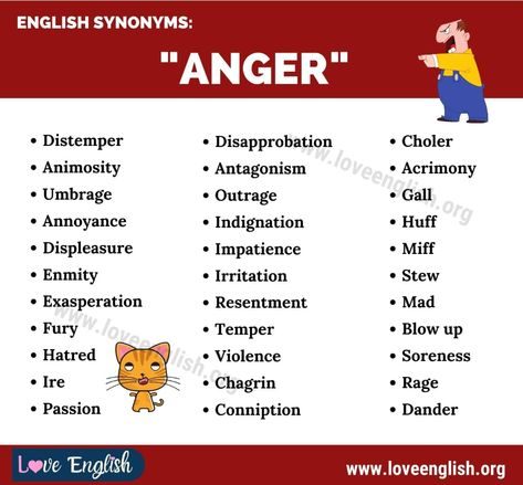 Another Word for ANGER: Interesting List of 33 Anger Synonyms - Love English Anger Synonyms, Emotional Vocabulary, Thesaurus Words, Teaching English Grammar, Essay Writing Skills, Interesting English Words, Good Vocabulary Words, Good Vocabulary, English Writing Skills