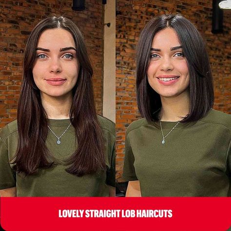 Dark Chocolate Lob with a Center Part for Straight Hair for women with shoulder-length hair Lob Haircut Straight, Sleek Short Hair, Shoulder Haircut, Fine Straight Hair, Straight Hair Cuts, Long To Short Hair, Lob Hairstyle, Lob Haircut, Bob Hairstyles For Fine Hair