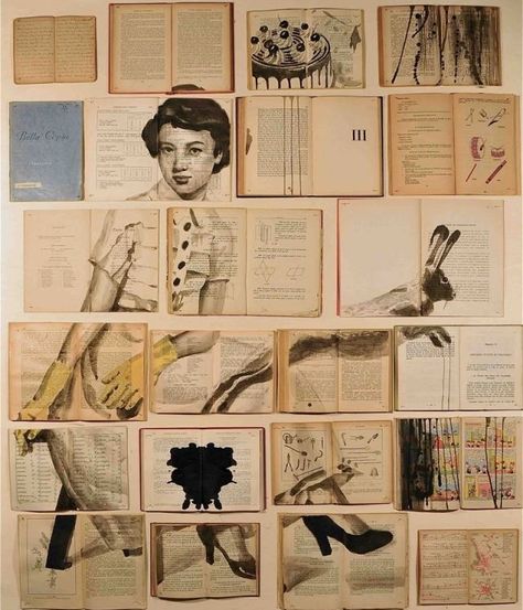 book print wall Kunst Collages, 심플한 그림, Beautiful Collage, Old Book Pages, Collage Making, Book Arts, Russian Artists, Art Et Illustration, Old Book