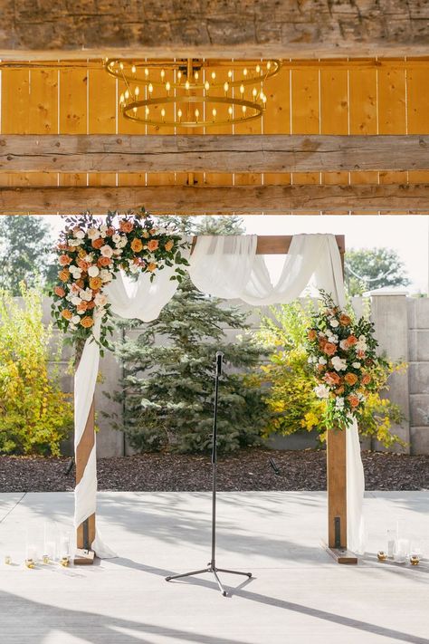 Rectangle Ceremony Arch, Floral Arch With Drapes, Rectangle Wedding Arch Flowers, Wedding Arch Fake Flowers, Rectangle Arbor Wedding, Flower Arbour Wedding, Simple Floral Arch Wedding, Rectangle Arch Wedding, Wedding Arch Wildflowers