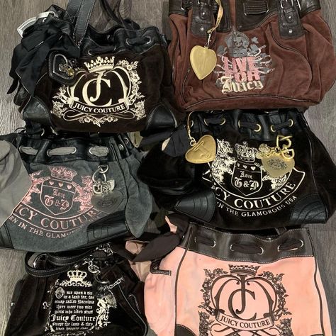 LVB 🪐 on Instagram: “Snag one of these Juicy bags on our next virtual sale 💖💖💖. Which one is your fav ? #2000s #y2k #juicycouture #purses #parishilton…” Bags 2000s, Heel Chair, High Heel Chair, Leopard Print Blanket, Trashy Y2k Aesthetic, Y2k Bags, Mcbling Fashion, Glass Things, Clothing Aesthetic