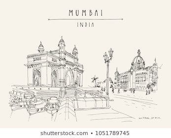 Similar Images, Stock Photos & Vectors of Gateway of India and Taj Mahal Palace Hotel in Mumbai (Bombay), India. Famous British time monuments, 20th century. Cityscape sketch. Travel art. Vintage hand drawn postcard in vector - 748571482 | Shutterstock Cityscape Sketch, India Taj Mahal, Gateway Of India, Cityscape Drawing, Indian Illustration, Taj Mahal India, Travel Art Journal, City Sketch, Mumbai City