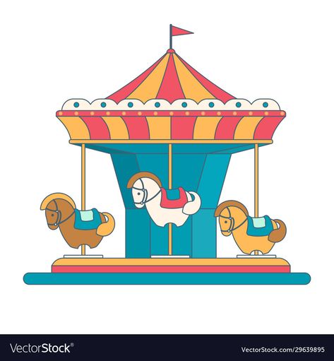 Merry Go Round Drawing, Carousel Drawing, Event Design Branding, Park Design, Kids Logo Design, Powerpoint Background Design, Flat Vector Illustration, Digital Art Beginner, Circus Art