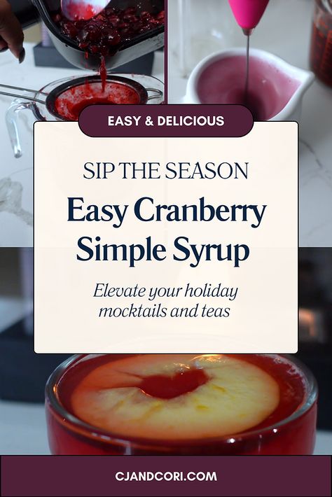 Delicious 3 ingredient cranberry simple syrup to elevate your holiday mocktails, cocktails and teas! Cranberry Simple Syrup, 3 Ingredient Recipe, Preserving Recipes, Syrup Recipes, Drink Syrups, Simple Syrup Recipes, Holiday Drink, 3 Ingredient Recipes, Syrup Recipe