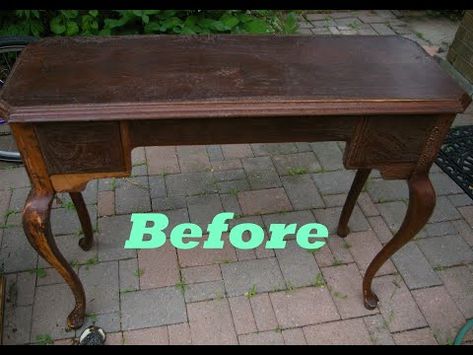 Want to see how this console table looks after getting a makeover. Head over to this video to see the before and after of this vintage console table. Console Table Makeover Entryway, Console Table Makeover Before After, Refurbished Console Table, Diy Small Desk, Antique Desk Makeover, Console Table Makeover, Victorian Furniture Antique, Refurbished Desk, Antique Furniture Makeover