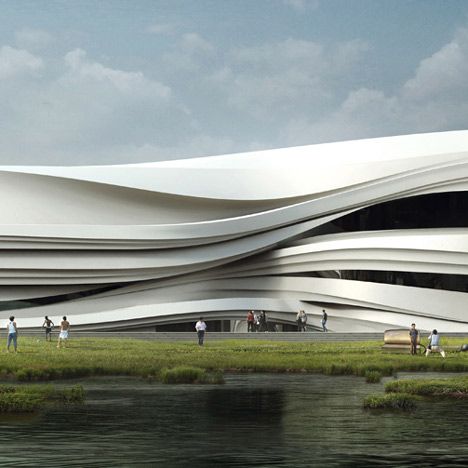 Yinchuan Art Museum by WAA Mass Study, Yellow River, Art Centre, River Art, Museum Architecture, Amazing Buildings, Zaha Hadid, Architecture Exterior, Facade Architecture