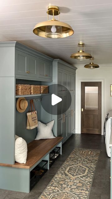 Jennifer Gizzi on Instagram: "I’ve got laundry rooms on my mind! 

This project was definitely born from a love of function and beautiful things.  This room was the first room that most people saw when they entered our home.  Creating a space that functioned as a laundry room, mudroom, and a beautiful first impression to our home took quite a bit of intention.  @rejuvenation made this task so much easier with their timeless lighting and hardware finishes, gorgeous storage and all the perfect accessories… did you catch that rug? 😍

Would you want this laundry room?

Comment Laundry and I’ll send you all the sources! 

 #LaundryRoomMakeover #RejuvenationHome #projectcollective #rejuvenationpartner" Laundry And Entry Room Ideas, Laundry Room And Guest Bedroom Combo, Laundry Room Fridge, Laundry And Mud Room Combo, Bootility Room, Laundry Room Mud Room Combo, Mudroom And Laundry Room Combo, Mud Bench, Laundry Room/mud Room