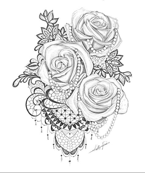 Pearl Tattoo, Lace Tattoo Design, Rose Drawing Tattoo, Tattoo Outline Drawing, Flower Tattoo Sleeve, Lace Tattoo, Dope Tattoos For Women, Tattoo Stencil Outline, Thigh Tattoos