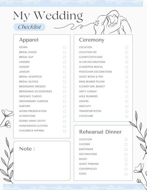 My Wedding Checklist - Wedding Apparel, Wedding Ceremony, Rehearsal Dinner, Wedding Dress, Tuxedos, Venues, Rings and so much more! Rehearsal Dinner Wedding Dress, Dinner Wedding Dress, Small Wedding Planner, Wedding Planning Checklist Detailed, Wedding Checklist Timeline, Wedding Freebies, Wedding Checklist Detailed, Wedding Planning List, Wedding Planner Checklist