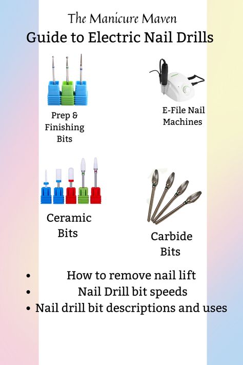 Finding the correct efile bits and using them correctly can be tough. A lot of nail techs aren't even taught how to properly use their efile in school. Look no further than this awesome guide that goes over the bits, the speeds and where to find them! Natural Manicure, School Look, Nail Techniques, Nail Drills, Nail Patterns, Nail Length, Crystal Nails, Nail Drill, Grits