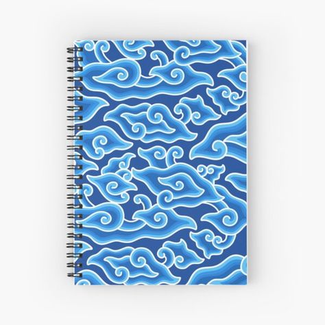 Batik Megamendung, Clouds And Ocean, Motif Batik, Blue Clouds, Notebook Design, Journal Design, Ocean Waves, Hardcover Journals, Spiral Notebook