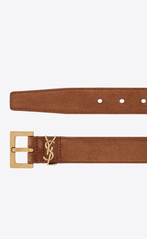 CASSANDRE BELT WITH SQUARE BUCKLE IN SUEDE | Saint Laurent | YSL.com Small Leather Goods, Belt Bag, Amazing Women, Calf Skin, United Kingdom, Saint Laurent, Online Store, Buckle, Monogram