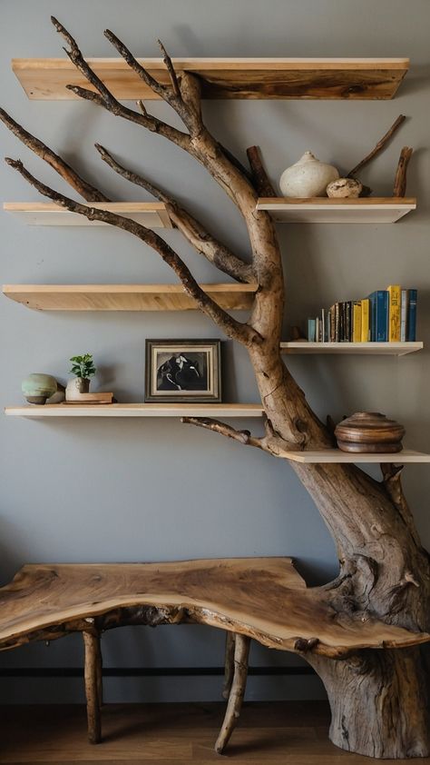 Learn how to create stunning DIY Tree Branch Shelves for your bedroom in this grunge-inspired corner wall brackets tutorial Discover how to achieve a floating look with plant wall shelves using our step-by-step tutorial Plant Shelf Above Bed, Plant Wall Shelves, Branch Shelves, Diy Tree Branch, Shelf Above Bed, Mansion Designs, Diy Tree, Tiny Plants, Comfy Couch