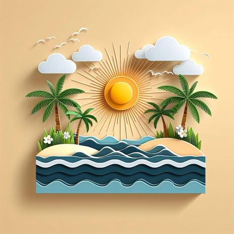 Photo summer sunlight sea the hottest se... | Premium Photo #Freepik #photo Paper Playground, Coast Pictures, Paper Cutout Effect, Quilling Patterns Tutorials, 3d Paper Projects, 3d Crafts, Cutout Art, Cut Out Art, Paper Cutout Art