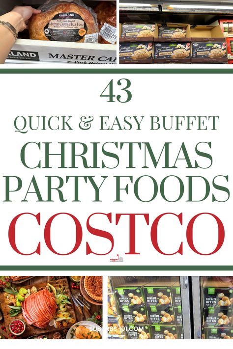 Looking for easy Christmas party food ideas? Costco is the perfect place for budget-friendly Christmas appetizers, finger foods, sides, casseroles, and desserts. These Christmas side dishes and party snacks are great for a Christmas potluck, buffet, or a festive dinner, whether you're hosting a large group or a smaller holiday dinner party. With these affordable Christmas menu options, you can easily host an elegant holiday party without the stress. Feliz Navidad Party Food, Christmas Party Spread Food Ideas, Buffet Meals For A Group, What To Bring To A Christmas Party, Santa Party Food, Costco Christmas Party Food, Best Costco Appetizers, Costco Side Dishes, Winter Buffet Food Ideas