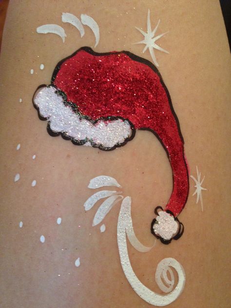 Fanciful Faces Santa Hat Santa Hat Face Paint, Face Painting For Christmas, Face Painting Ideas Christmas, Christmas Face Painting Easy, Santa Face Paint, Face Painting Tips, Christmas Face Painting, Arm Art, Face Painting Easy