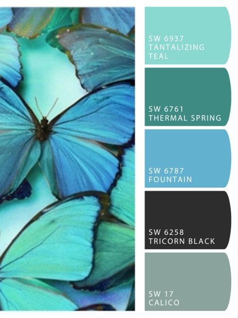 Jade and Teal Paint colors from Chip It! by Sherwin-Williams Yarn Color Combinations, Color Schemes Colour Palettes, Color Boards, Blue Butterflies, Colour Combos, Color Palate, Design Seeds, Color Balance, Color Palette Design