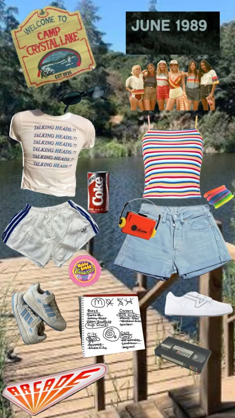 80s slasher summer camp Slasher Summer Camp, 80s Slasher Summer, Summer Camp Aesthetic Outfits, Camping Aesthetic Outfits, Late 80s Fashion, 80s Summer Outfits, American Summer Camp, 80s Slasher, Summer Camp Outfits