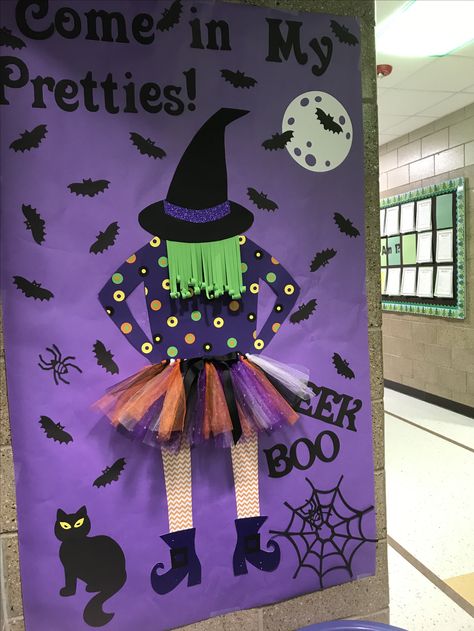 Halloween Class Door Ideas, Witch Door Decorations Classroom, Halloween Work Door Decorations, Witch Classroom Door Ideas, Physical Therapy Halloween Door, Fun Halloween Classroom Doors, Halloween Door Decorations For Office, Halloween Door Decorating Contest Office, Witch Door Decoration