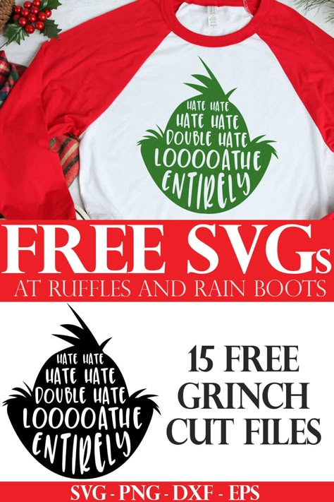 Whoville Svg Free, Grinch T Shirt Ideas, Diy Grinch Shirt, Free Grinch Svg, Grinch Svg Files, Grinch Head, Nightmare Before Christmas Font, Fun Christmas Shirts, Grinch Face Svg