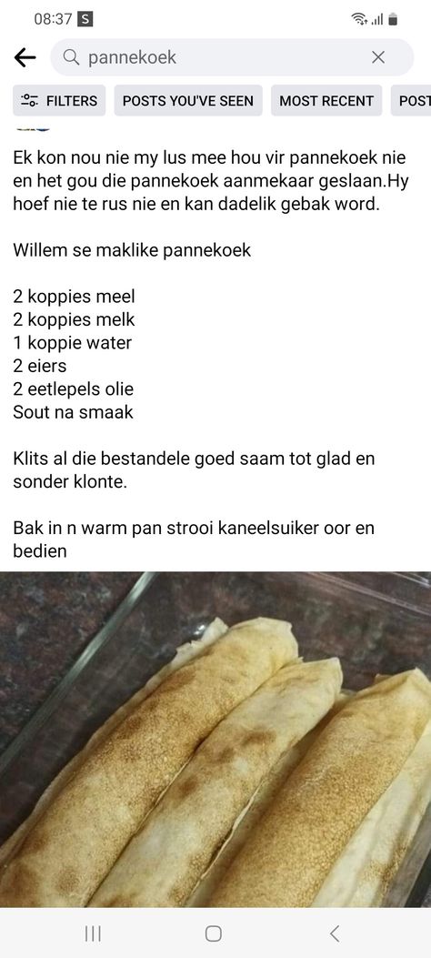 Maklike pannekoek Rainy Recipes, African Recipes, South African Recipes, Tasty Baking, Easy Baking Recipes, African Food, Savory Snacks, Healthy Alternatives, Easy Baking