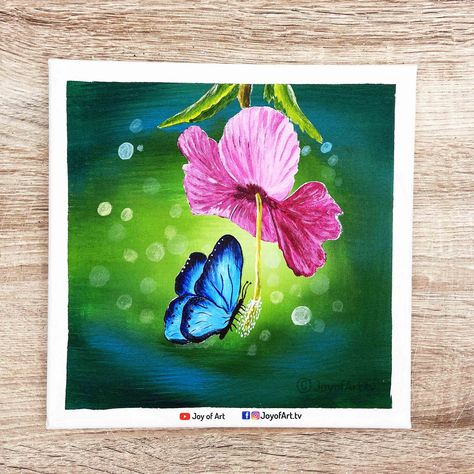 Butterfly and hibiscus acrylic painting on canvas by Joy of Art tutorial is now on You Tube Beautiful Butterfly Painting, Bokeh Painting, Butterfly Acrylic Painting, Painting Beginners, Clown Crafts, Poster Rangoli, Alcohol Art, Canvas Art Painting Abstract, Butterfly Art Drawing