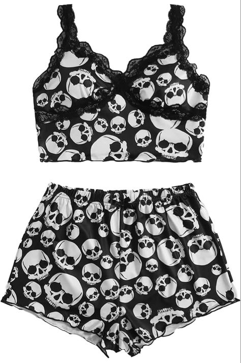 Emo Swimming Suits, Alt Pyjamas, Punk Sleepwear, Cute Goth Pajamas, Trashy Y2k Pjs, Grunge Pajamas Aesthetic, Alt Pjs, Alt Pajamas, Gothic Pjs