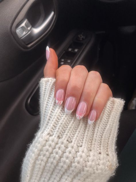 Girly pink coquette french bow nails Coquette French, Classy Almond Nails, Bow Nails, New Years Nail Designs, Graduation Nails, French Nail Designs, Almond Nail, Pink Coquette, New Year's Nails