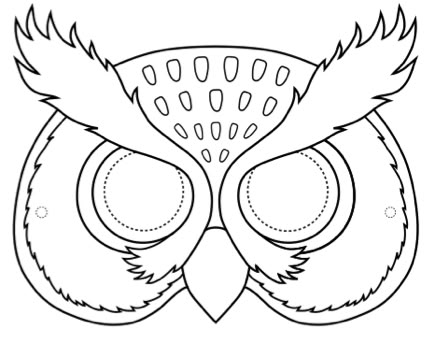 For this art lesson I provided a A4 sheet with a blank outline of an owl mask. Students should colour the owl’s face and then carefully cut around the outside and inside the eyes. I found thi… Animal Masks Craft, Printable Coloring Masks, Printable Animal Masks, Animal Masks For Kids, Coloring Mask, Owl Mask, Owl Costume, Felt Mask, Bird Masks