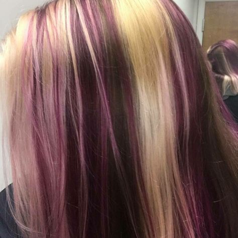 Napoleon Hair, Ever After High Melody Piper, Piper Aesthetic, Neapolitan Hair, Melody Piper, Brown Blonde Highlights, Purple Blonde Hair, Blonde Highlights Hair, Skunk Hair