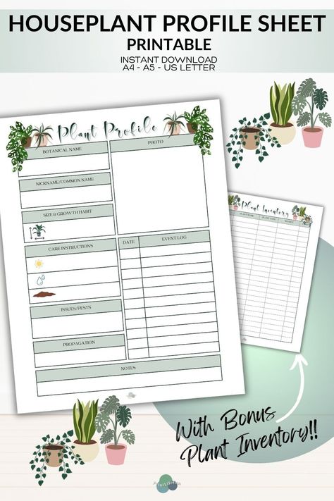 Plant Journal Template Free Printable, Plant Journal Ideas, Gardening Binder, Plant Journal Template, Gardening Journal Printables, Printable Garden Planner, Book Printables, Plant Notes, Houseplant Care