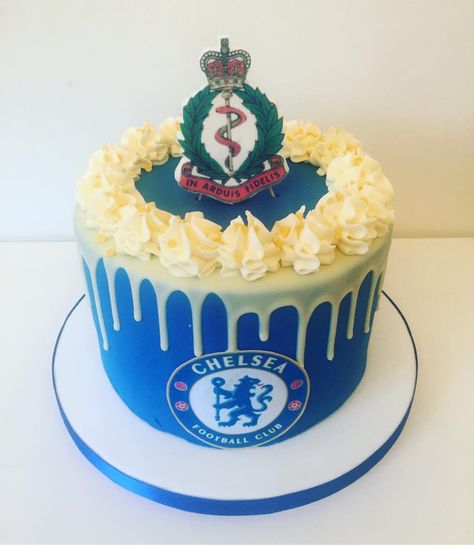 Sarah Ruth on Instagram: “Special birthday cake for a Chelsea fan and Royal Army Medical Corps man. Happy birthday David!  @royalarmymedicalcorps #chelseafc…” Chelsea Cake Ideas, Champions League Cake, Happy Birthday Chelsea, Cake Ideas Buttercream, Happy Birthday David, Army Medical Corps, Special Birthday Cake, Buttercream Birthday Cake, Special Birthday Cakes