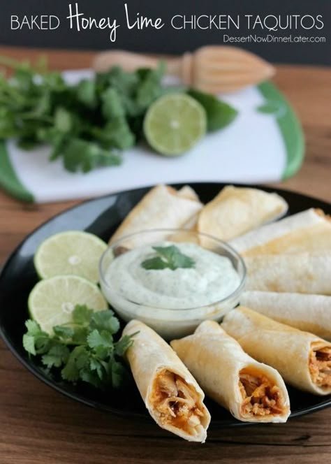 These Baked Honey Lime Chicken Taquitos are EPIC! Like I can't wait to make them again next week epic! They're sweet, they're savory, they are little bites of heaven, picky eater approved and just plain awesome! Honey Lime Chicken Taquitos, Homemade Chicken Taquitos Easy Recipes, Oven Baked Chicken Taquitos Recipe, Baked Creamy Chicken Taquitos, Baked Chicken Taquitos Flour Tortillas, Honey Lime Chicken, Easy Cheap Dinners, Chicken Taquitos, Cheap Dinners