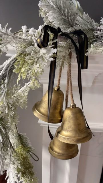 Christina Muscari on Instagram: "Do you want to make your own viral Dollar Tree bells? I used my @dixiebellepaint Chalk Mineral Paint in Caviar and their Gold Gilding Wax, and they turned out so good. Comment BELLS for a list of products and the full tutorial. #christmasdiy #dollartreediy #christmasbells" Dollar Tree Bells, Christina Muscari, Christmas Bell Decor, Silver Bells Christmas, Bell Decor, Diy Christmas Garland, Gilding Wax, Christmas Floral Arrangements, Christmas Decor Inspiration