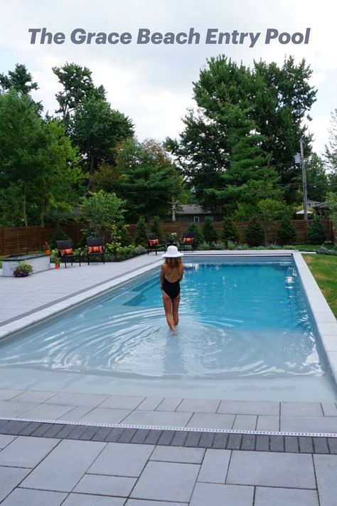 Simple Pools Backyard Inground, Zero Entry Pools, Small Beach Entry Swimming Pools, Walk In Swimming Pools, Rectangle Pool With Beach Entry, Pool Zero Entry, Gradual Pool Entry, Realistic Pool Ideas, Beach Entry Pool Walk In