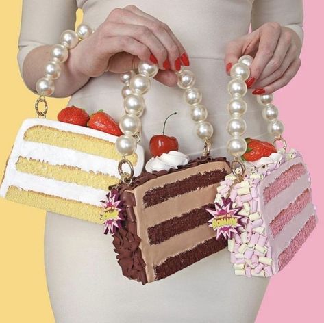 Cake Inspired Dress, Novelty Outfits, Cake Purse, Cake Fashion, Cake Clothes, Quirky Accessories, Novelty Fashion, Funky Purses, Cool Bags