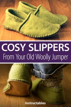 Diy Sheepskin Slippers, Fleece Sweater Pattern Sewing, How To Sew Slippers, Upcycle Wool Sweaters, Fleece Slippers Pattern Free, Wool Sewing Projects, Wool Projects Diy, Fun Sewing Ideas, Diy Slippers Sewing