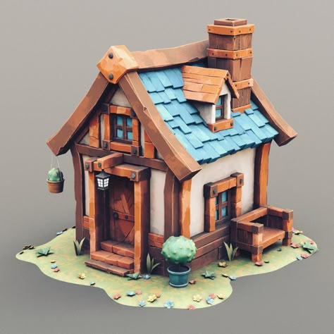 Small House Concept Art, Cottage Concept Art, Small House Drawing, Stylized House, Chibi Games, Witch Hut, Alice In Wonderland Book, Environment Props, Props Art