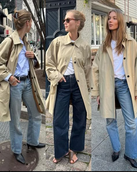 Cropped Wide Jeans Outfit, Moosgard Twins, Summer Trench Coat Outfit, Moosgaard Twins, Fall Clothes Aesthetic, Sabina Socol Style, First Day Of Work Outfit, Meg Ryan Fall, Work Outfit Business Casual