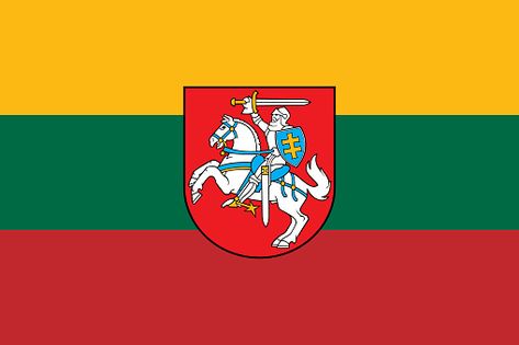 flag of lithuania with coat of arms Lithuania Flag, Flag Art, National Flag, Lithuania, Coat Of Arms, Flag, Map, Travel, Pins