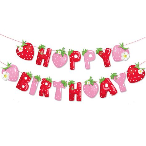 PRICES MAY VARY. Birthday Choice :(No need to assemble yourself) This Happy Birthday banner is suitable for any age and is the perfect decoration for birthday parties in your home. Suitable for boys, girls, children, adults, babies, pets, dogs and cats. High Quality: Made of high quality ECO-Friendly paper, durable and reusable. Beautiful and lively colors add luster to the space decoration. It easily fits any wall, table, fireplace, gift table, buffet table, garden, living room, family room, ba Fruit Themed Birthday Party, Princess Kids Party, Strawberry Shortcake Birthday, Berry First Birthday, Red Backdrop, Strawberry Decorations, Princess Kids, Kids Party Decorations, Happy Birthday Banner